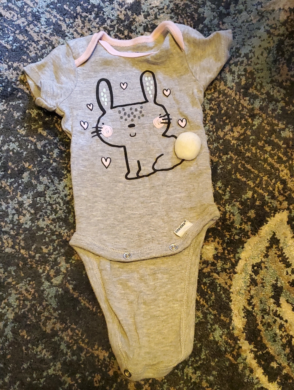 Gerber Gray Baby Bunny Bodysuit with Pink Trim